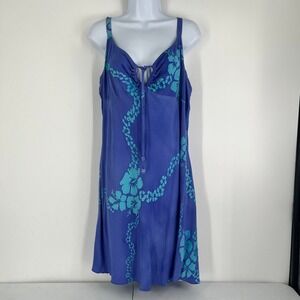 Tropical Tantrum 1X Blue Floral Tropical Boho Natural Rayon Midi Dress
